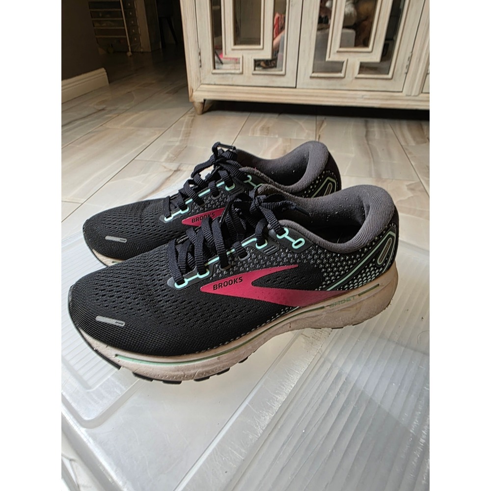 Brooks Ghost 14 Womens Running Shoes Black Pink Mint Wide D 1203561D013 Size 8 - Picture 13 of 16